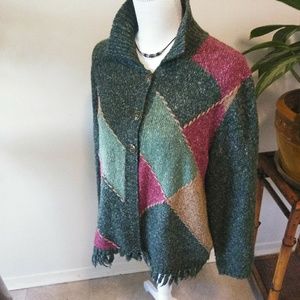 Alfred Dunner Cardigan, Hunter Green Fringe